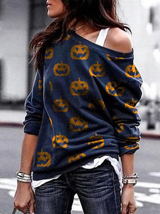 Women's T-Shirts Cartoon Print Round Neck Long Sleeve T-Shirts - T-Shirts - INS | Online Fashion Free Shipping Clothing, Dresses, Tops, Shoes - 10-20 - Category_T-Shirts - color-blue