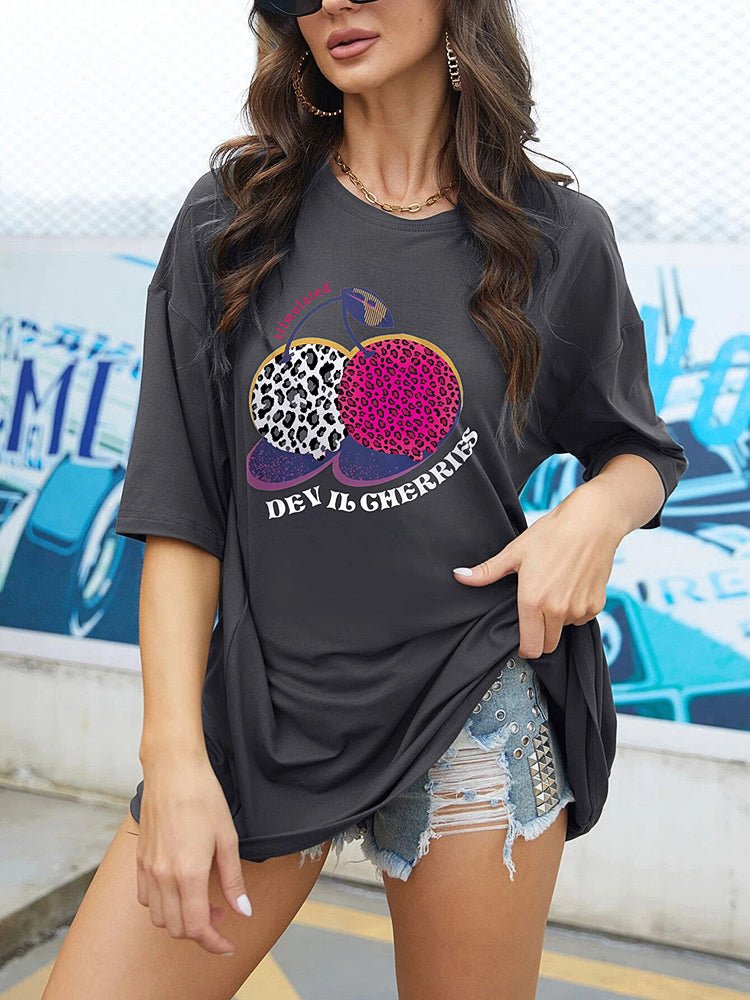 Women's T-Shirts Casual Mid Sleeve Cotton Printed T-Shirt - T-Shirts - Instastyled | Online Fashion Free Shipping Clothing, Dresses, Tops, Shoes - 3/12/2022 - Color_Black - Color_Dark_ Grey