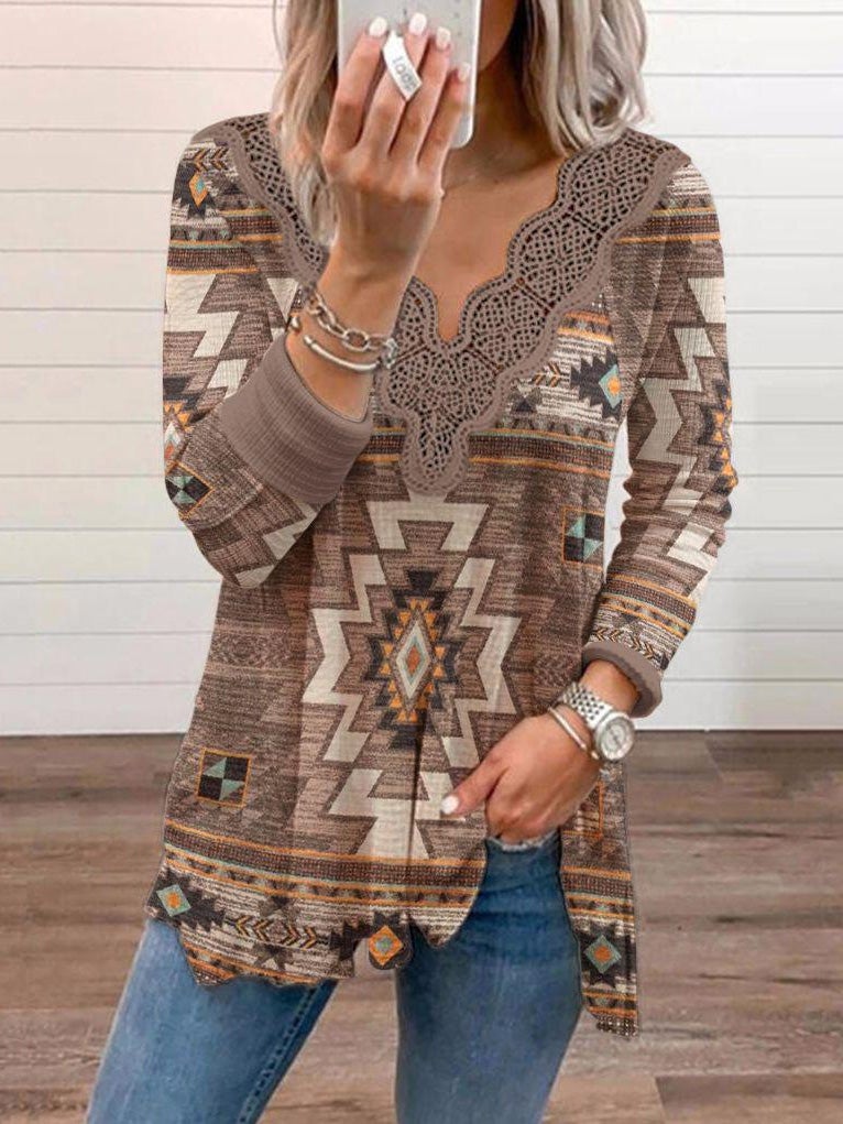 Women's T-Shirts Casual Printed V-Neck Long Sleeve T-Shirt - T-Shirts - Instastyled | Online Fashion Free Shipping Clothing, Dresses, Tops, Shoes - 18/01/2022 - 30-40 - color-gray
