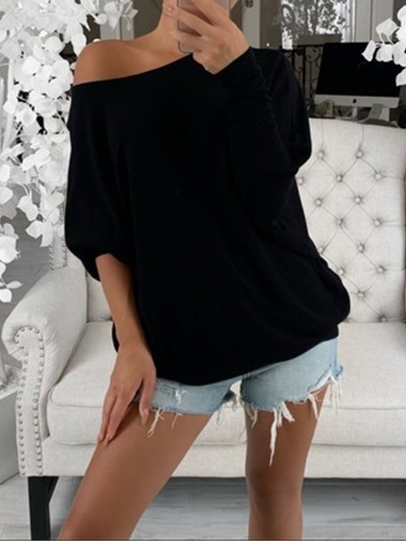 Women's T-Shirts Casual Sloping Shoulder Long Sleeve T-Shirt - T-Shirts - Instastyled | Online Fashion Free Shipping Clothing, Dresses, Tops, Shoes - 06/01/2022 - 20-30 - color-black