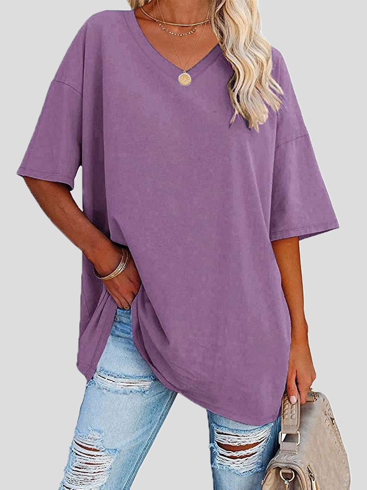 Women's T-Shirts Casual Solid V-Neck Short Sleeve T-Shirt - T-Shirts - Instastyled | Online Fashion Free Shipping Clothing, Dresses, Tops, Shoes - 07/05/2022 - 20-30 - color-black