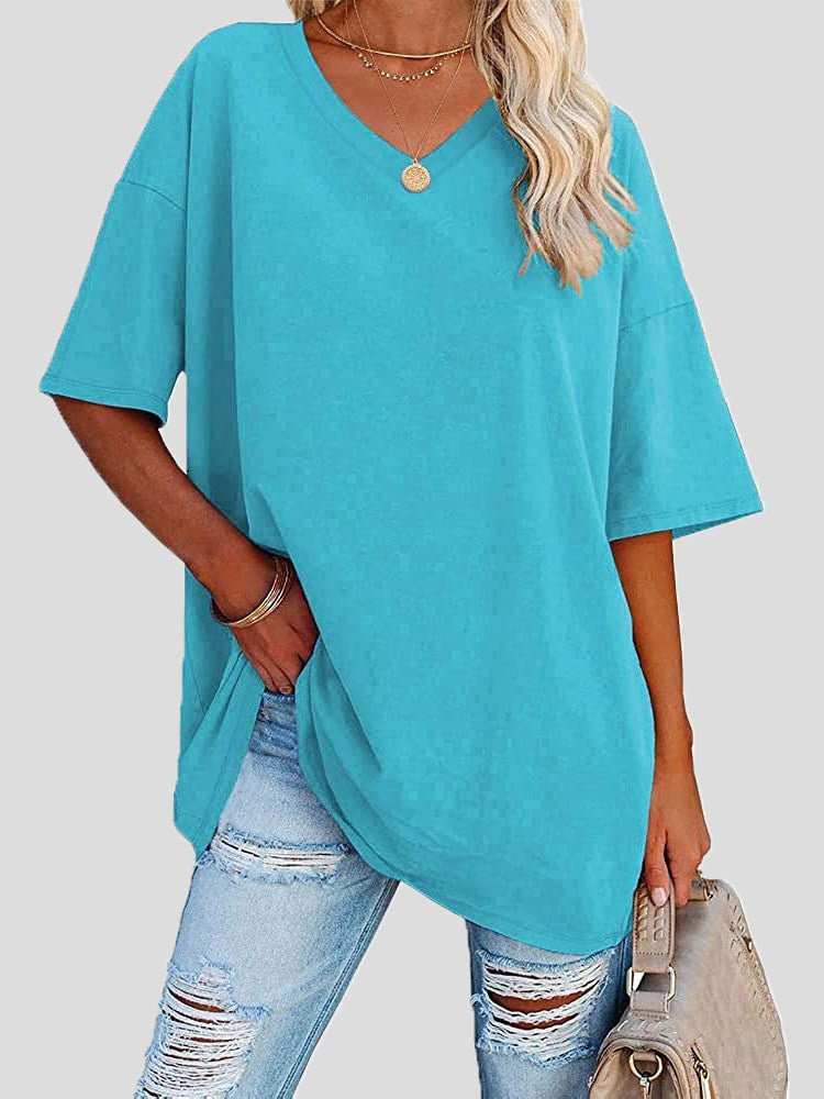 Women's T-Shirts Casual Solid V-Neck Short Sleeve T-Shirt - T-Shirts - Instastyled | Online Fashion Free Shipping Clothing, Dresses, Tops, Shoes - 07/05/2022 - 20-30 - color-black