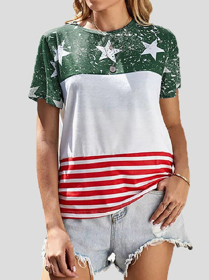 Women's T-Shirts Casual Stars Stripe Print Short Sleeve T-Shirt - T-Shirts - Instastyled | Online Fashion Free Shipping Clothing, Dresses, Tops, Shoes - 20-30 - 21/02/2022 - color-army_green