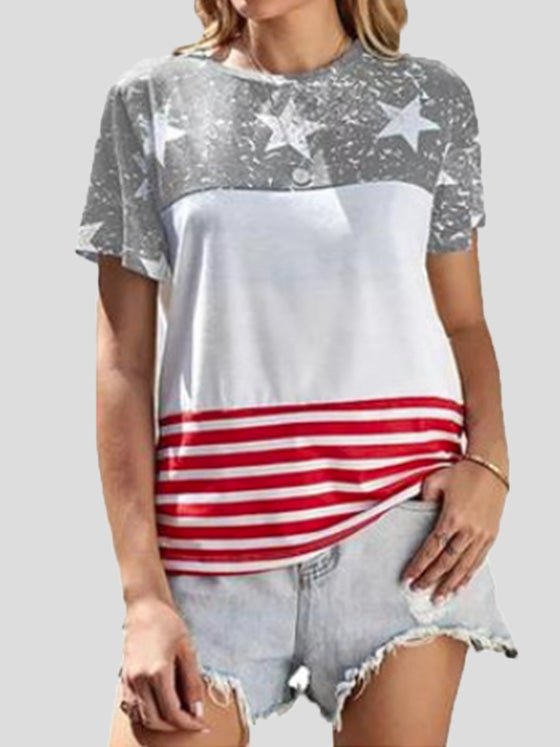 Women's T-Shirts Casual Stars Stripe Print Short Sleeve T-Shirt - T-Shirts - Instastyled | Online Fashion Free Shipping Clothing, Dresses, Tops, Shoes - 20-30 - 21/02/2022 - color-army_green