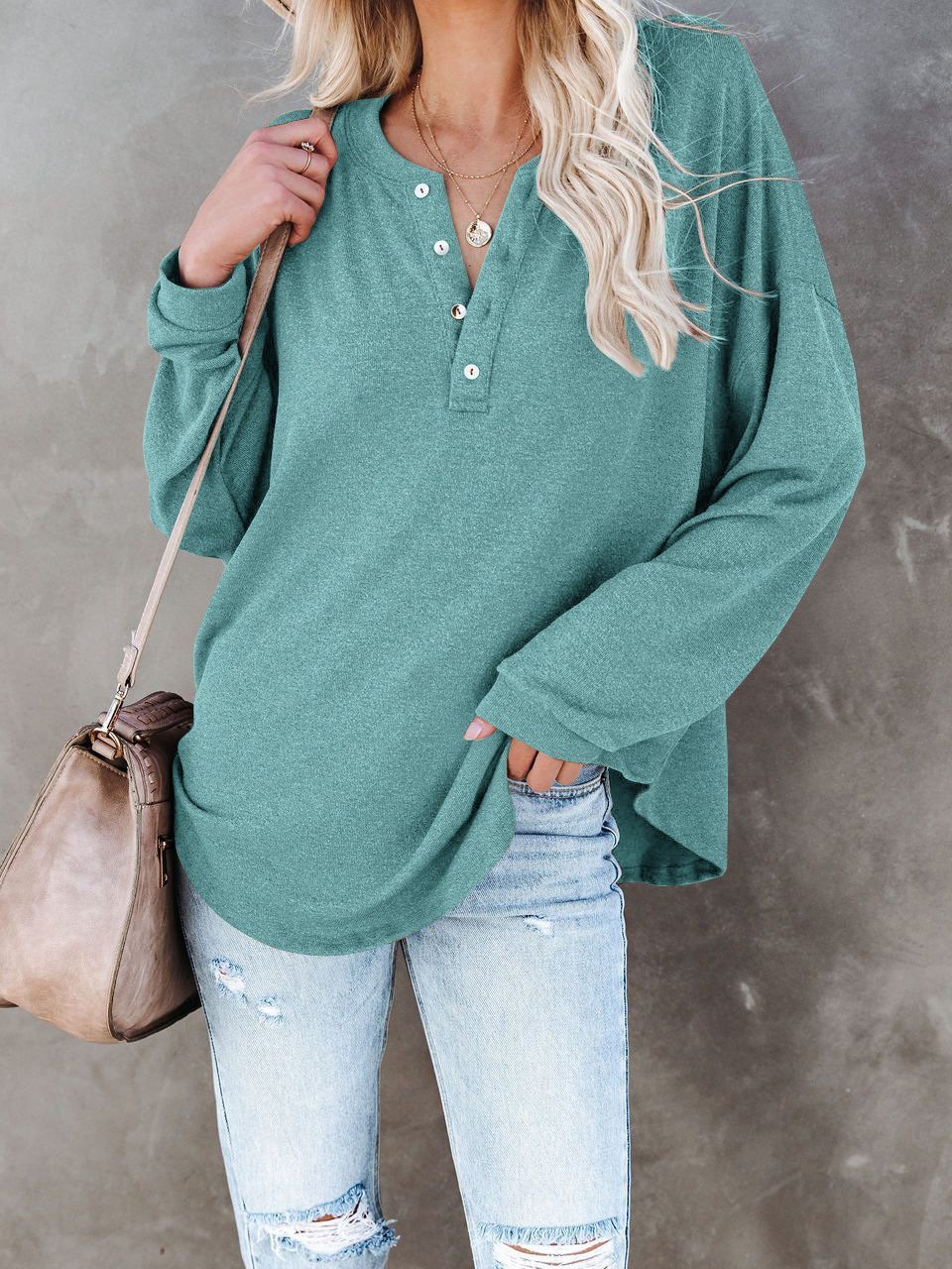 Women's T-Shirts Casual V-Neck Button Loose Cashmere Knit T-Shirts - T-Shirts - INS | Online Fashion Free Shipping Clothing, Dresses, Tops, Shoes - 09/08/2021 - 20-30 - Category_T-Shirts