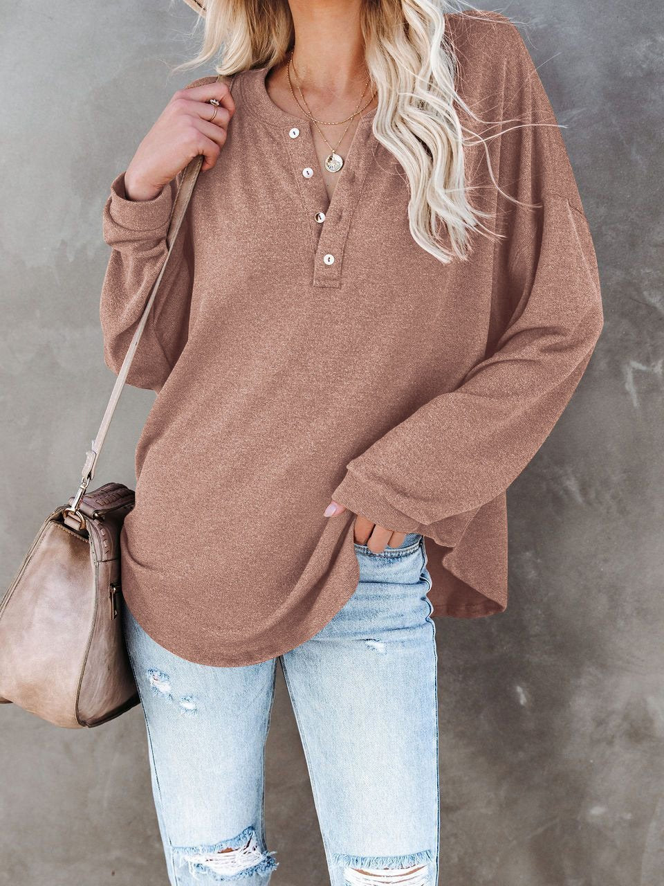 Women's T-Shirts Casual V-Neck Button Loose Cashmere Knit T-Shirts - T-Shirts - INS | Online Fashion Free Shipping Clothing, Dresses, Tops, Shoes - 09/08/2021 - 20-30 - Category_T-Shirts