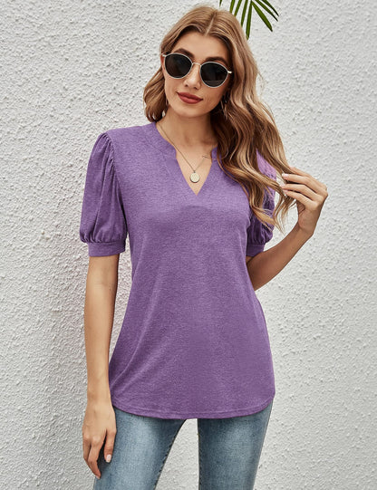 Women's T-Shirts Casual V-Neck Loose Puff Sleeve T-Shirt - T-Shirts - Instastyled | Online Fashion Free Shipping Clothing, Dresses, Tops, Shoes - 20-30 - 24/11/2022 - CE