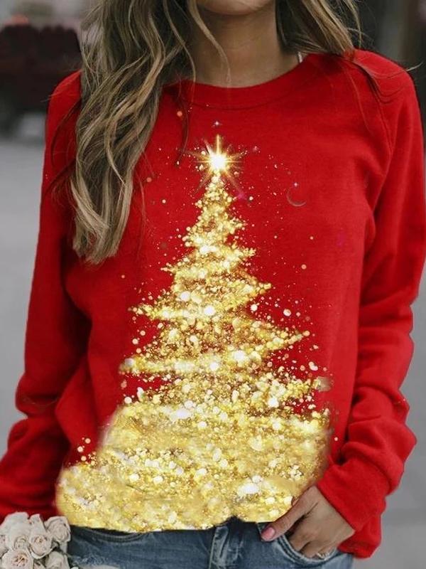 Women's T-Shirts Christmas Tree Round Neck Long Sleeve T-Shirt - T-Shirts - INS | Online Fashion Free Shipping Clothing, Dresses, Tops, Shoes - 05/11/2021 - 20-30 - color-gold