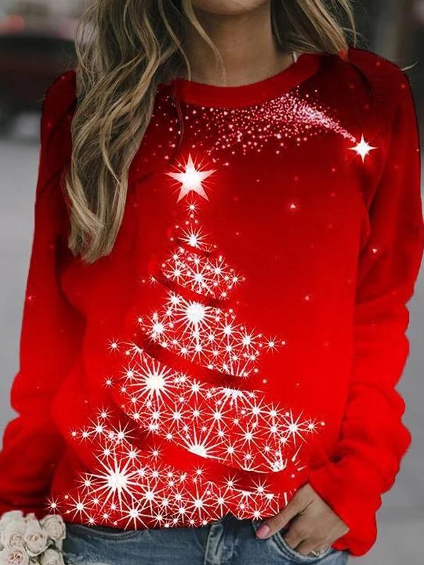 Women's T-Shirts Christmas Tree Round Neck Long Sleeve T-Shirt - T-Shirts - INS | Online Fashion Free Shipping Clothing, Dresses, Tops, Shoes - 05/11/2021 - 20-30 - color-gold