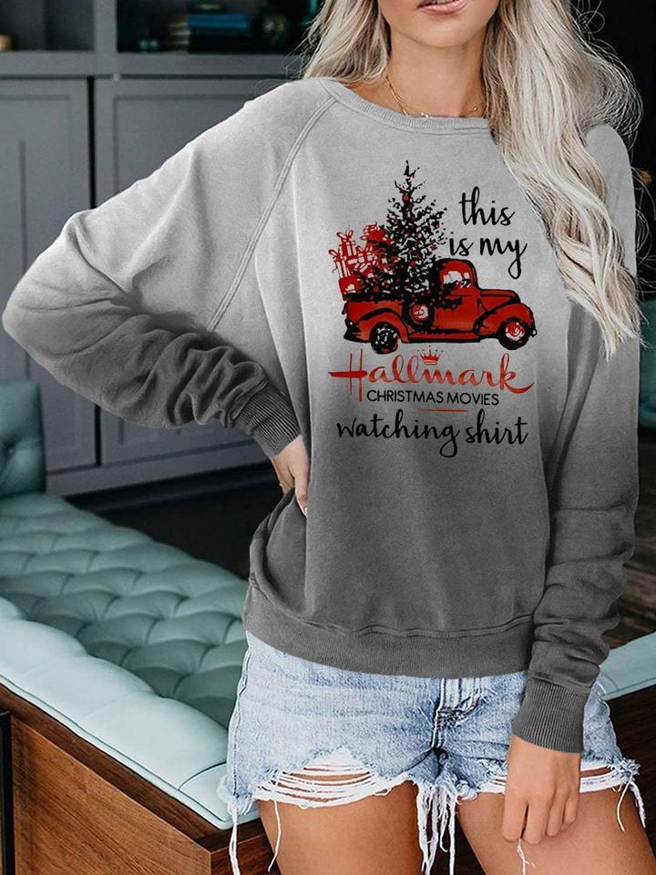 Women's T-Shirts Christmas Truck Round Neck Long Sleeve T-Shirt - T-Shirts - INS | Online Fashion Free Shipping Clothing, Dresses, Tops, Shoes - 15/11/2021 - Color_Gray - Color_Green