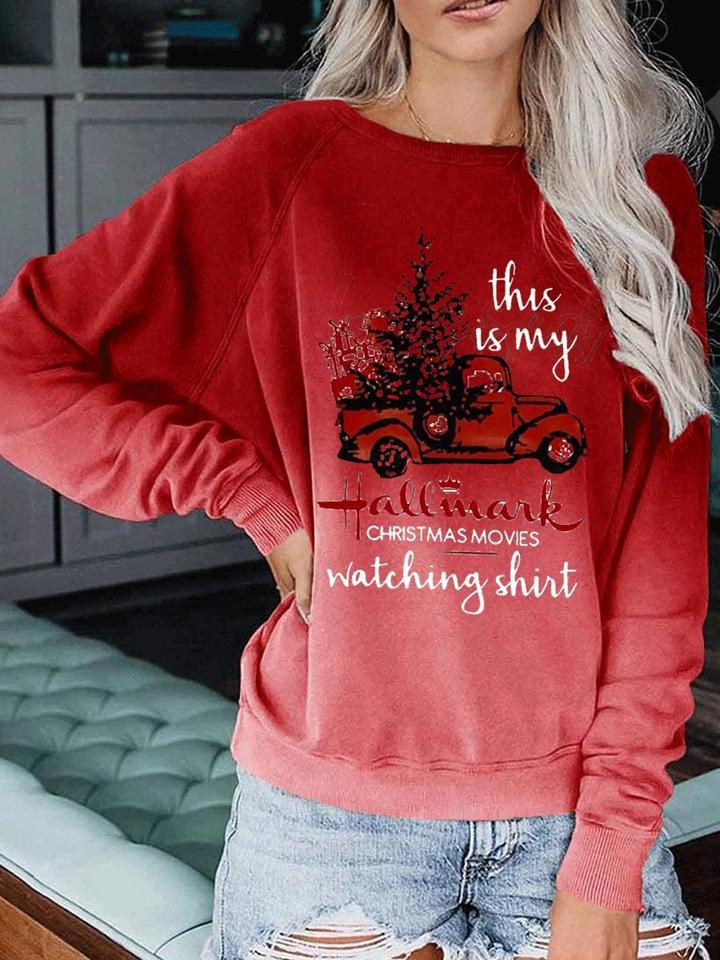Women's T-Shirts Christmas Truck Round Neck Long Sleeve T-Shirt - T-Shirts - INS | Online Fashion Free Shipping Clothing, Dresses, Tops, Shoes - 15/11/2021 - Color_Gray - Color_Green