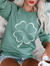 Women's T-Shirts Clover Print Long Sleeve Casual T-Shirt - T-Shirts - Instastyled | Online Fashion Free Shipping Clothing, Dresses, Tops, Shoes - 20-30 - 25/12/2021 - color-green