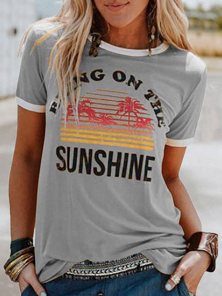 Women's T-Shirts Coconut Tree Print Crew Neck Short Sleeve T-Shirt - T-Shirts - Instastyled | Online Fashion Free Shipping Clothing, Dresses, Tops, Shoes - 13/04/2022 - 20-30 - color-gray
