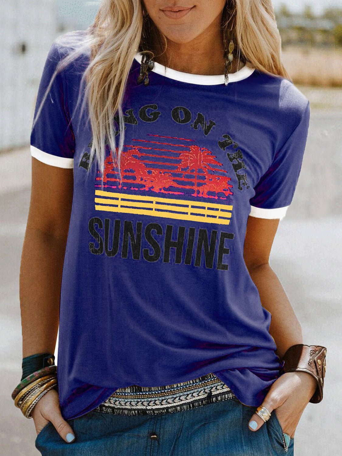 Women's T-Shirts Coconut Tree Print Crew Neck Short Sleeve T-Shirt - T-Shirts - Instastyled | Online Fashion Free Shipping Clothing, Dresses, Tops, Shoes - 13/04/2022 - 20-30 - color-gray