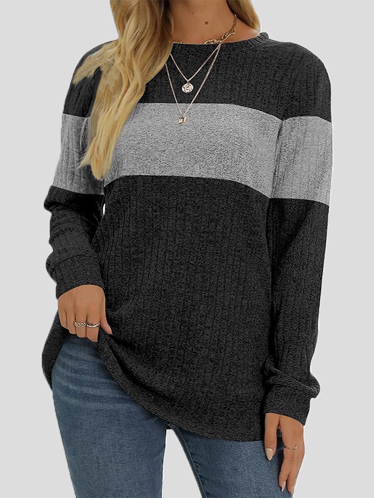 Women's T-Shirts Colorblock Round Neck Long Sleeve T-Shirt - T-Shirts - Instastyled | Online Fashion Free Shipping Clothing, Dresses, Tops, Shoes - 20-30 - 28/12/2021 - color-black