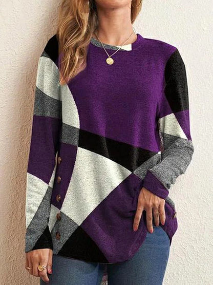 Women's T-Shirts Contrast Print Long Sleeve Round Neck T-Shirt - T-Shirts - Instastyled | Online Fashion Free Shipping Clothing, Dresses, Tops, Shoes - 5/12/2022 - LYH - Occasion_Daily