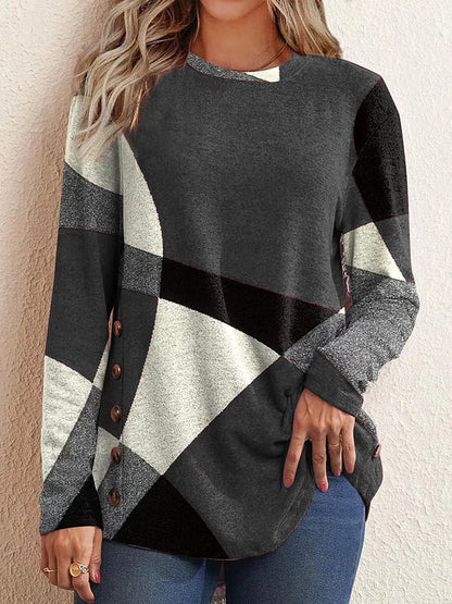 Women's T-Shirts Contrast Print Long Sleeve Round Neck T-Shirt - T-Shirts - Instastyled | Online Fashion Free Shipping Clothing, Dresses, Tops, Shoes - 5/12/2022 - LYH - Occasion_Daily