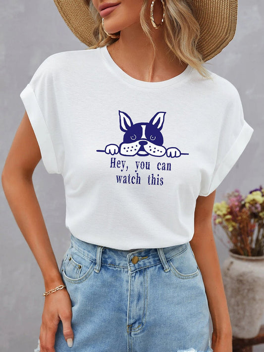 Women's T-Shirts Cute Dolman Short Sleeve Round Neck Dog Print T-Shirt - T-Shirts - Instastyled | Online Fashion Free Shipping Clothing, Dresses, Tops, Shoes - 15/12/2022 - Color_Black - Color_Brown