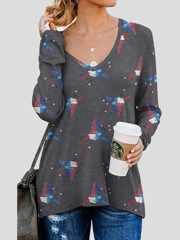 Women's T-Shirts Double Side Zipper V-Neck Printed Long Sleeve T-Shirt - T-Shirts - INS | Online Fashion Free Shipping Clothing, Dresses, Tops, Shoes - 20-30 - 22/11/2021 - color-blue