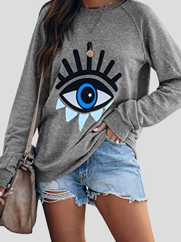 Women's T-Shirts Eye Print Long Sleeve Pullover Loose T-Shirts - T-Shirts - INS | Online Fashion Free Shipping Clothing, Dresses, Tops, Shoes - 09/08/2021 - 20-30 - Category_T-Shirts