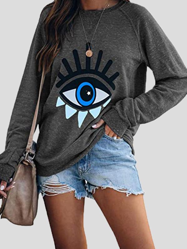 Women's T-Shirts Eye Print Long Sleeve Pullover Loose T-Shirts - T-Shirts - INS | Online Fashion Free Shipping Clothing, Dresses, Tops, Shoes - 09/08/2021 - 20-30 - Category_T-Shirts