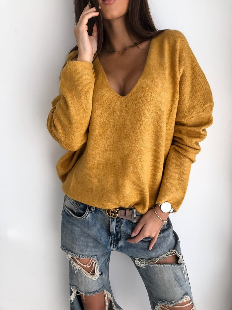 Women's T-Shirts Fashion Simple V-Neck Long Sleeve T-Shirt - T-Shirts - Instastyled | Online Fashion Free Shipping Clothing, Dresses, Tops, Shoes - 17/01/2022 - 20-30 - color-beige