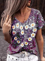 Women's T-Shirts Flower Heart Print V-Neck Short Sleeve T-Shirt - T-Shirts - Instastyled | Online Fashion Free Shipping Clothing, Dresses, Tops, Shoes - 15/01/2022 - 20-30 - color-gray