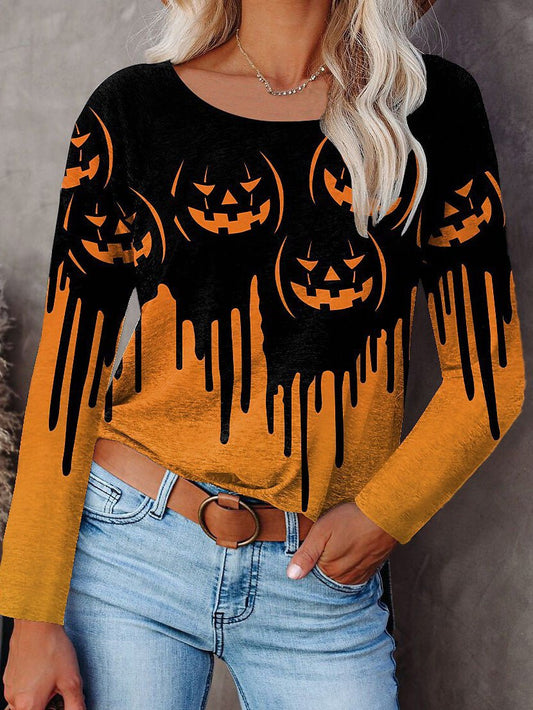 Women's T-Shirts Halloween Print Crew Neck Long Sleeve T-Shirt - T-Shirts - Instastyled | Online Fashion Free Shipping Clothing, Dresses, Tops, Shoes - 22/09/2022 - Color_Blue - Color_Green