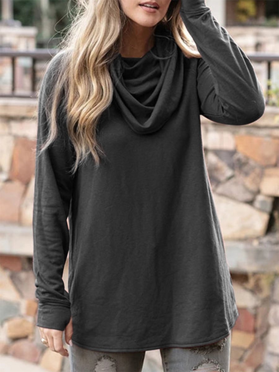 Women's T-Shirts Heap Collar Solid Long Sleeve Casual T-Shirt - T-Shirts - INS | Online Fashion Free Shipping Clothing, Dresses, Tops, Shoes - 07/09/2021 - 10-20 - Category_T-Shirts
