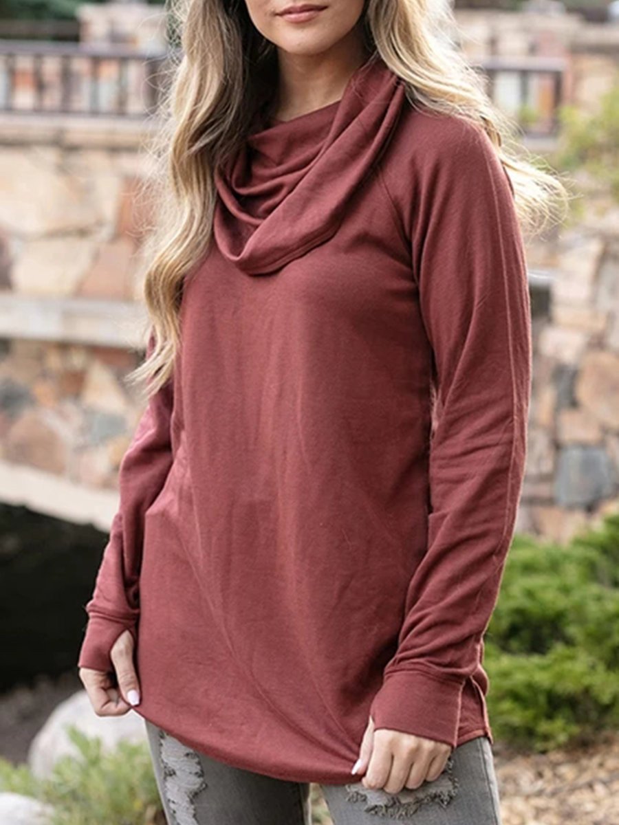 Women's T-Shirts Heap Collar Solid Long Sleeve Casual T-Shirt - T-Shirts - INS | Online Fashion Free Shipping Clothing, Dresses, Tops, Shoes - 07/09/2021 - 10-20 - Category_T-Shirts