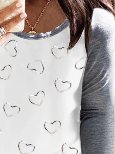 Women's T-Shirts Heart Print Crew Neck Long Sleeve T-Shirt - T-Shirts - Instastyled | Online Fashion Free Shipping Clothing, Dresses, Tops, Shoes - 01/03/2022 - 20-30 - color-white
