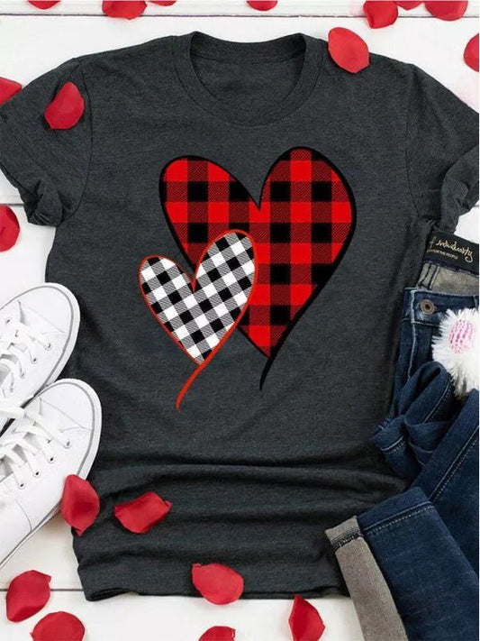 Women's T-Shirts Heart Print Crew Neck Short Sleeve T-Shirt - T-Shirts - Instastyled | Online Fashion Free Shipping Clothing, Dresses, Tops, Shoes - 04/03/2022 - 20-30 - color-black