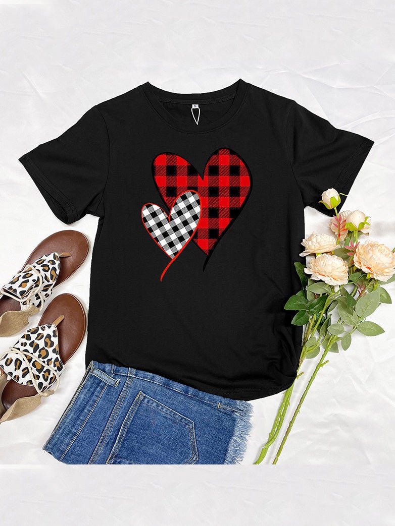 Women's T-Shirts Heart Print Crew Neck Short Sleeve T-Shirt - T-Shirts - Instastyled | Online Fashion Free Shipping Clothing, Dresses, Tops, Shoes - 04/03/2022 - 20-30 - color-black