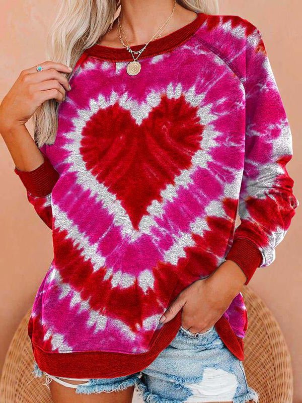 Women's T-Shirts Heart Print Round Neck Long Sleeve T-Shirt - T-Shirts - Instastyled | Online Fashion Free Shipping Clothing, Dresses, Tops, Shoes - 22/01/2022 - 30-40 - color-red