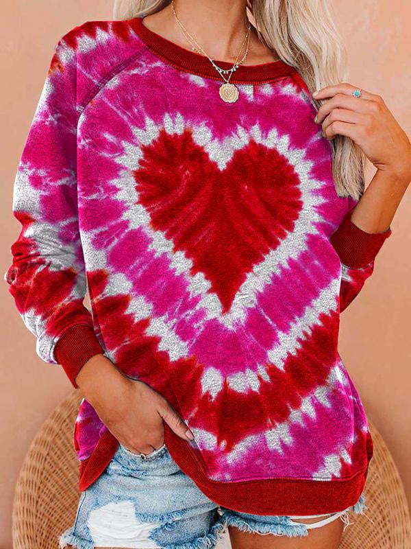 Women's T-Shirts Heart Print Round Neck Long Sleeve T-Shirt - T-Shirts - Instastyled | Online Fashion Free Shipping Clothing, Dresses, Tops, Shoes - 22/01/2022 - 30-40 - color-red