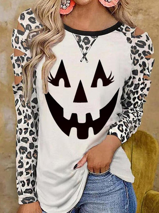 Women's T-Shirts Leopard Print Crew Neck Long Sleeve T-Shirt - T-Shirts - Instastyled | Online Fashion Free Shipping Clothing, Dresses, Tops, Shoes - 20-30 - 24/08/2022 - color-white