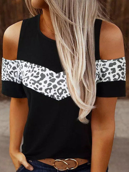 Women's T-Shirts Leopard Print Off The Shoulder Short Sleeve T-Shirt - T-Shirts - Instastyled | Online Fashion Free Shipping Clothing, Dresses, Tops, Shoes - 18/02/2022 - 30-40 - color-black