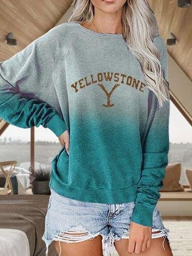 Women's T-Shirts Letter Print Gradient Round Neck Long Sleeve T-Shirt - T-Shirts - Instastyled | Online Fashion Free Shipping Clothing, Dresses, Tops, Shoes - 15/01/2022 - 20-30 - color-black