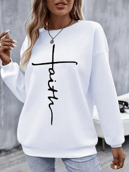 Women's T-Shirts Letter Print Round Neck Long Sleeve T-Shirt - T-Shirts - Instastyled | Online Fashion Free Shipping Clothing, Dresses, Tops, Shoes - 14/09/2022 - Color_White - HDL