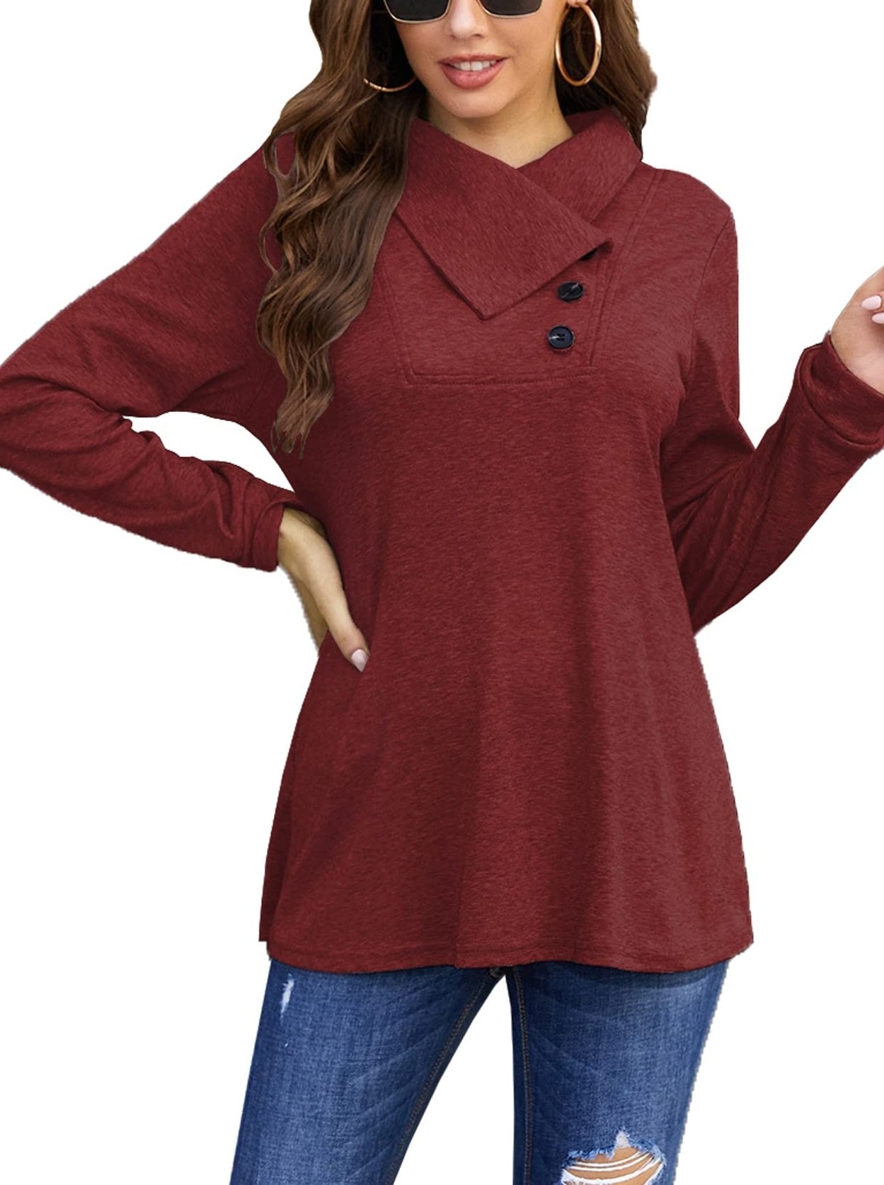 Women's T-Shirts Long Sleeve Cowl Neck Button T-Shirt - T-Shirts - Instastyled | Online Fashion Free Shipping Clothing, Dresses, Tops, Shoes - 20-30 - 24/11/2022 - CE