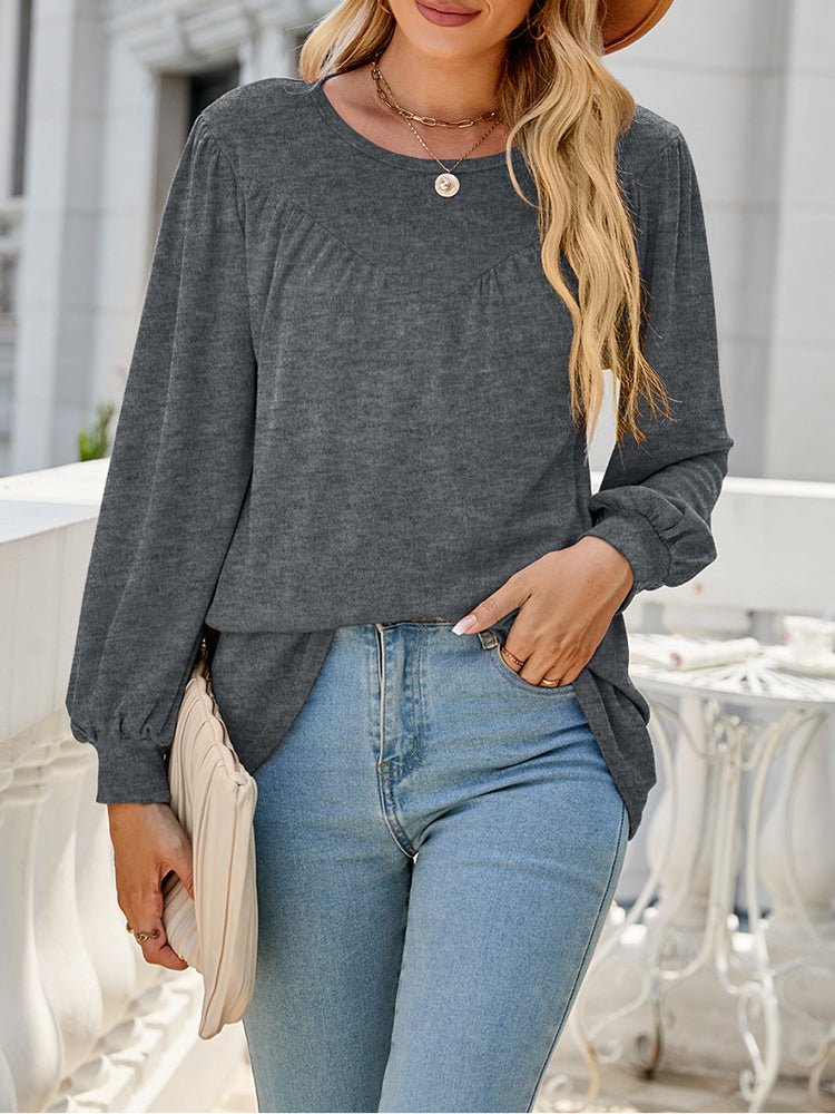 T-Shirts - Loose Casual Fold Round Neck T-Shirt - MsDressly