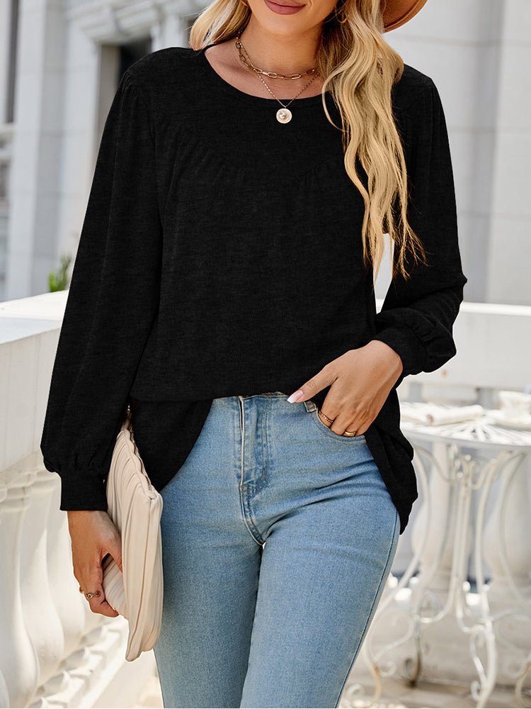 T-Shirts - Loose Casual Fold Round Neck T-Shirt - MsDressly