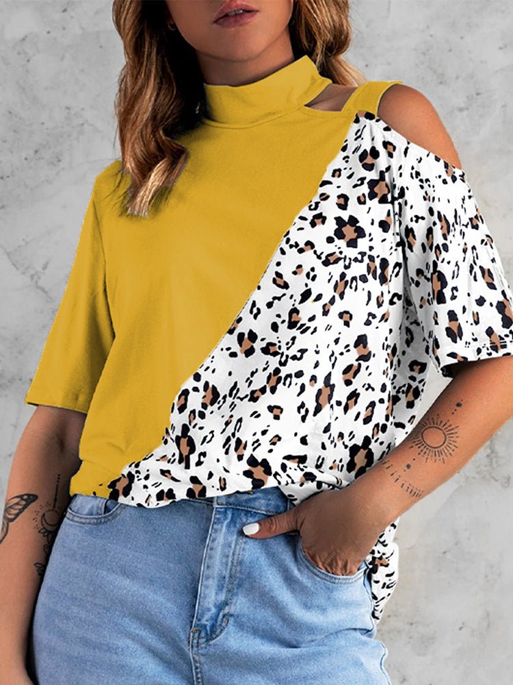 Women's T-Shirts Loose Round Neck Leopard Casual Short Sleeved T-Shirt - MsDressly