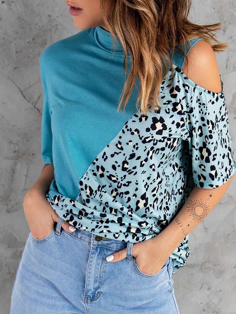 Women's T-Shirts Loose Round Neck Leopard Casual Short Sleeved T-Shirt - MsDressly