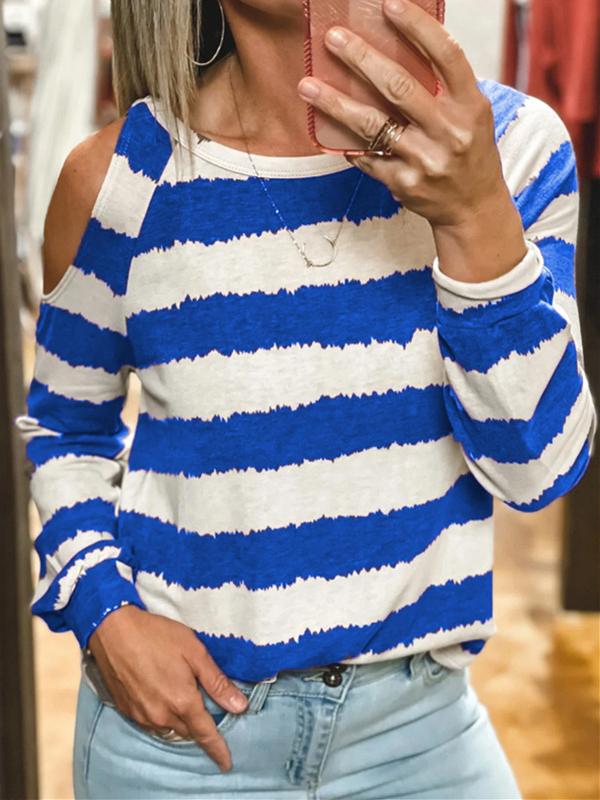 Women's T-Shirts Loose Round Neck Striped Long Sleeve T-Shirt - T-Shirts - INS | Online Fashion Free Shipping Clothing, Dresses, Tops, Shoes - 10-20 - 19/10/2021 - color-blue