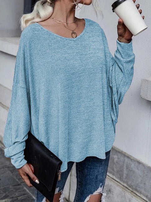Women's T-Shirts Loose Solid Dropped Shoulder T-Shirt - T-Shirts - Instastyled | Online Fashion Free Shipping Clothing, Dresses, Tops, Shoes - 20-30 - 26/07/2022 - color-gray_blue