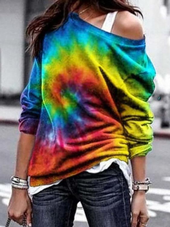 Women's T-Shirts Loose Tie-Dye Printed Long Sleeve T-Shirt - T-Shirts - INS | Online Fashion Free Shipping Clothing, Dresses, Tops, Shoes - 17/09/2021 - 20-30 - Category_T-Shirts