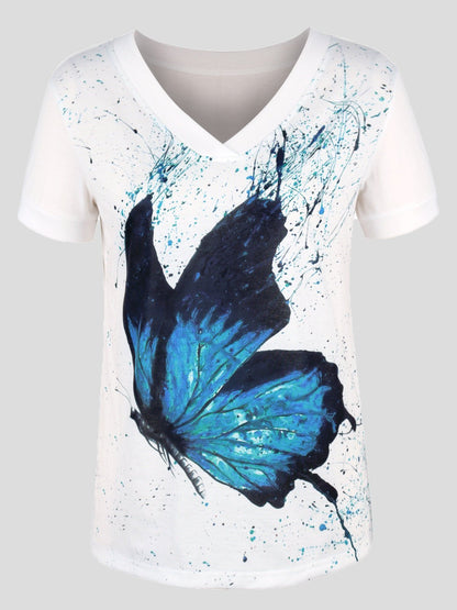 Women's T-Shirts Loose V-Neck Printed Short Sleeve T-Shirt - T-Shirts - Instastyled | Online Fashion Free Shipping Clothing, Dresses, Tops, Shoes - 20-30 - 22/06/2022 - color-blue