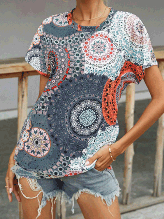 Women's T-Shirts Multicolor Printed Casual Short Sleeve T-Shirt - T-Shirts - Instastyled | Online Fashion Free Shipping Clothing, Dresses, Tops, Shoes - 08/04/2022 - 20-30 - color-dark_gray