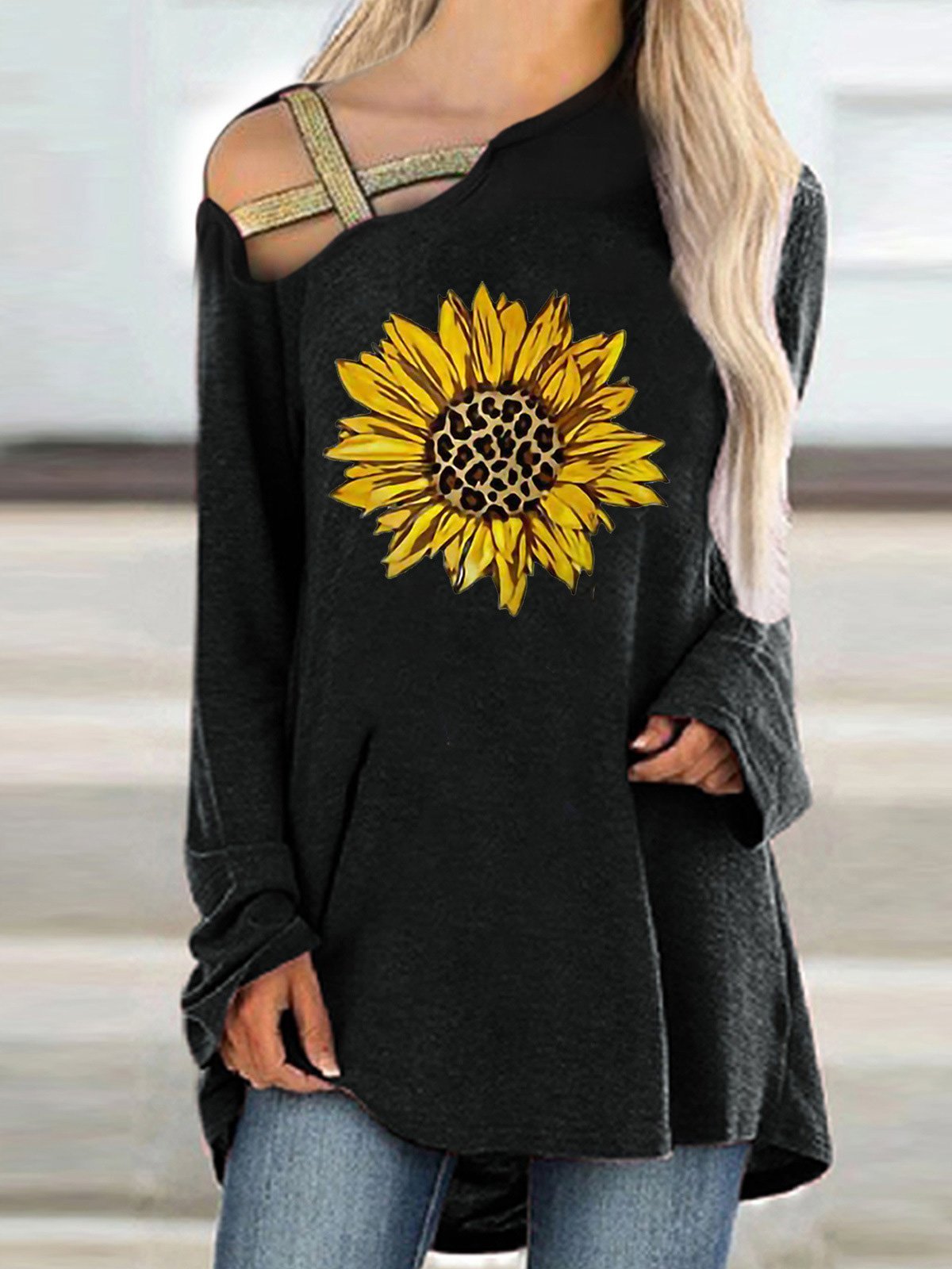 Women's T-Shirts Off-The-Shoulder Car Long Sleeve Pullover T-Shirt - T-Shirts - INS | Online Fashion Free Shipping Clothing, Dresses, Tops, Shoes - 10/09/2021 - 20-30 - Category_T-Shirts